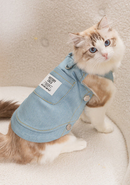 Denim Cat Harness Vest – Adjustable Cat Walking Harness with Leash Ring for Indoor & Outdoor Cats