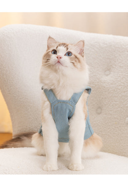 Denim Cat Harness Vest – Adjustable Cat Walking Harness with Leash Ring for Indoor & Outdoor Cats
