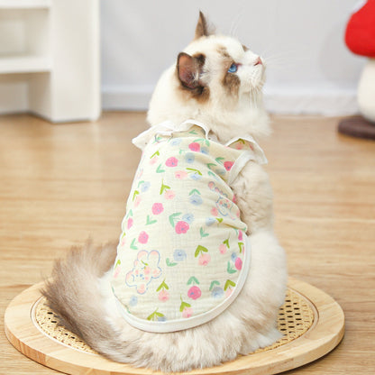 Bear Print Pet Shirt – Cute Lace Collar Summer Fit