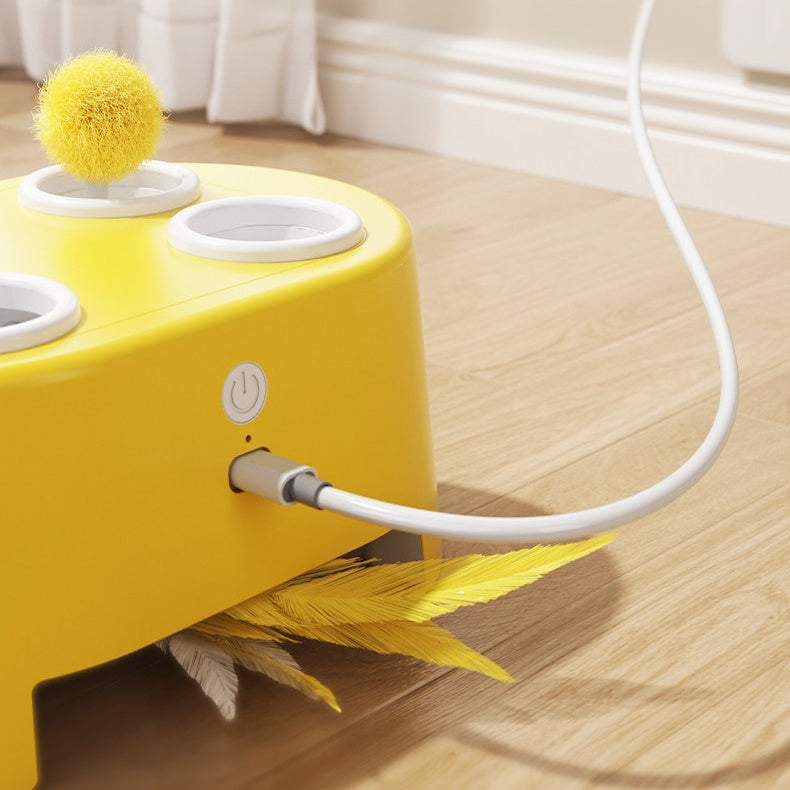 Interactive Automatic Cat Toy with Moving Feather & Pom-Pom
