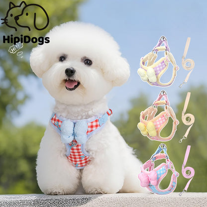 Cute Bow Dog Harness and Leash Set – Adjustable Soft Vest Harness for Small Dogs, Breathable No Pull Puppy Harness