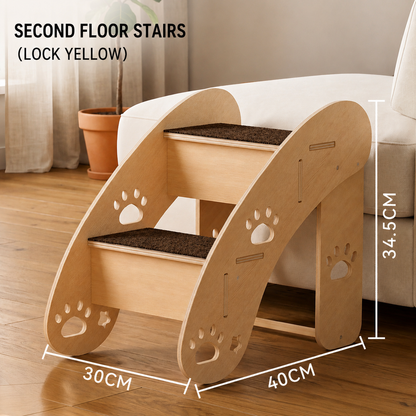 Wooden Pet Ramp & Staircase – Foldable Bedside Steps with Scratch Pads for Dogs and Cats