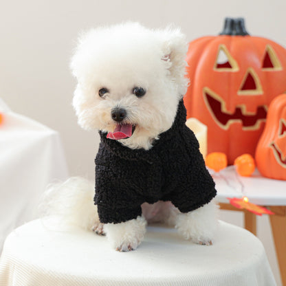 Spooky Halloween Sherpa Pet Hoodie – Black Fleece Costume for Small Dogs & Cats