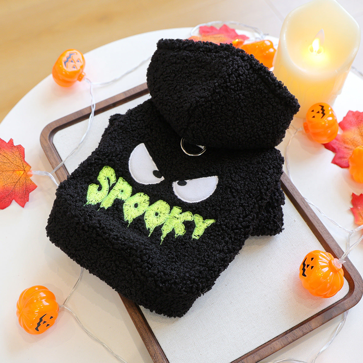 Spooky Halloween Sherpa Pet Hoodie – Black Fleece Costume for Small Dogs & Cats