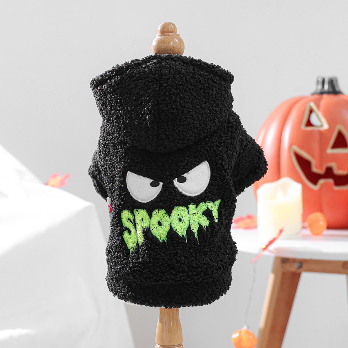Spooky Halloween Sherpa Pet Hoodie – Black Fleece Costume for Small Dogs & Cats