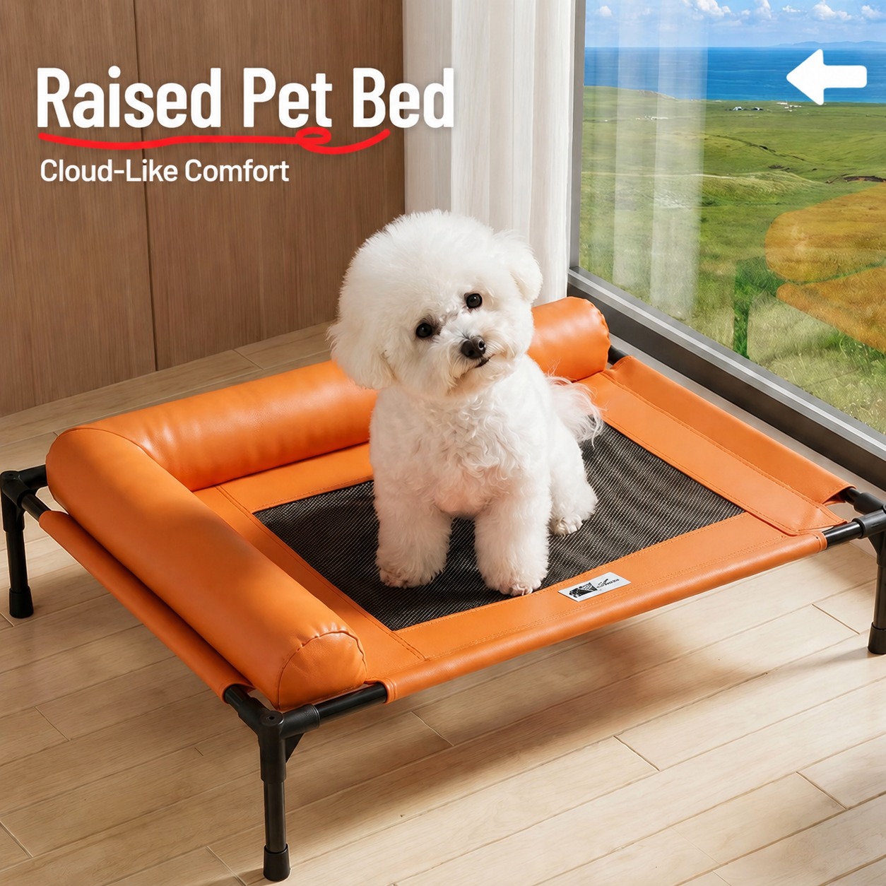 HipiDogs Elevated Cooling Dog Bed with Bolster | Raised Pet Cot
