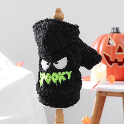 Spooky Halloween Sherpa Pet Hoodie – Black Fleece Costume for Small Dogs & Cats