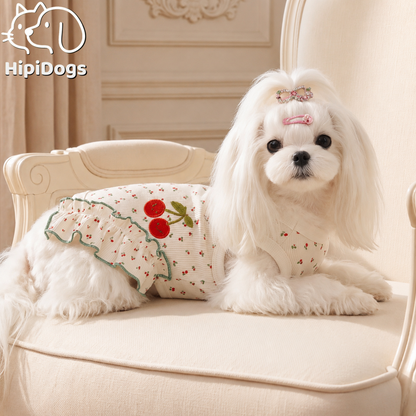 Cherry Ruffle Dog Harness Vest – Cute Printed Walking Harness with Leash Attachment