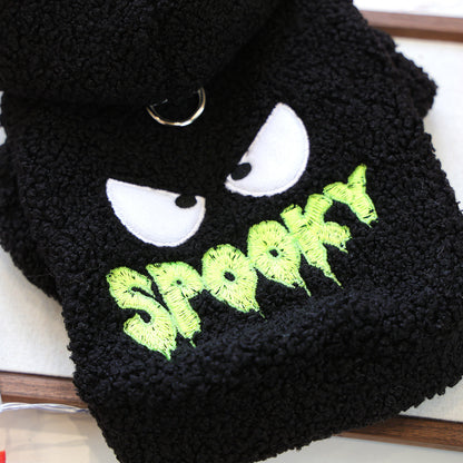 Spooky Halloween Sherpa Pet Hoodie – Black Fleece Costume for Small Dogs & Cats