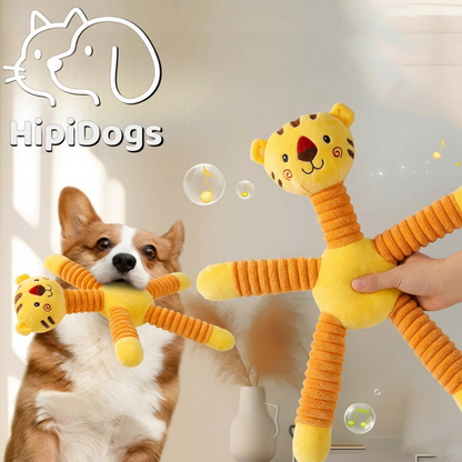 HipiDogs Stretchy Tiger Plush Dog Toy with Squeaker