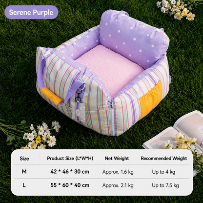 Portable Dog Car Seat Bed with Padded Sides & Storage Pocket