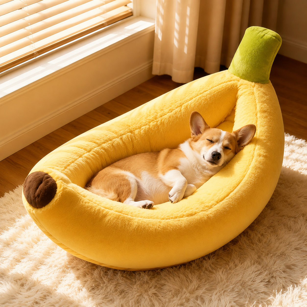 HipiDogs Banana Plush Pet Bed | Soft Cozy Washable Dog & Cat Bed