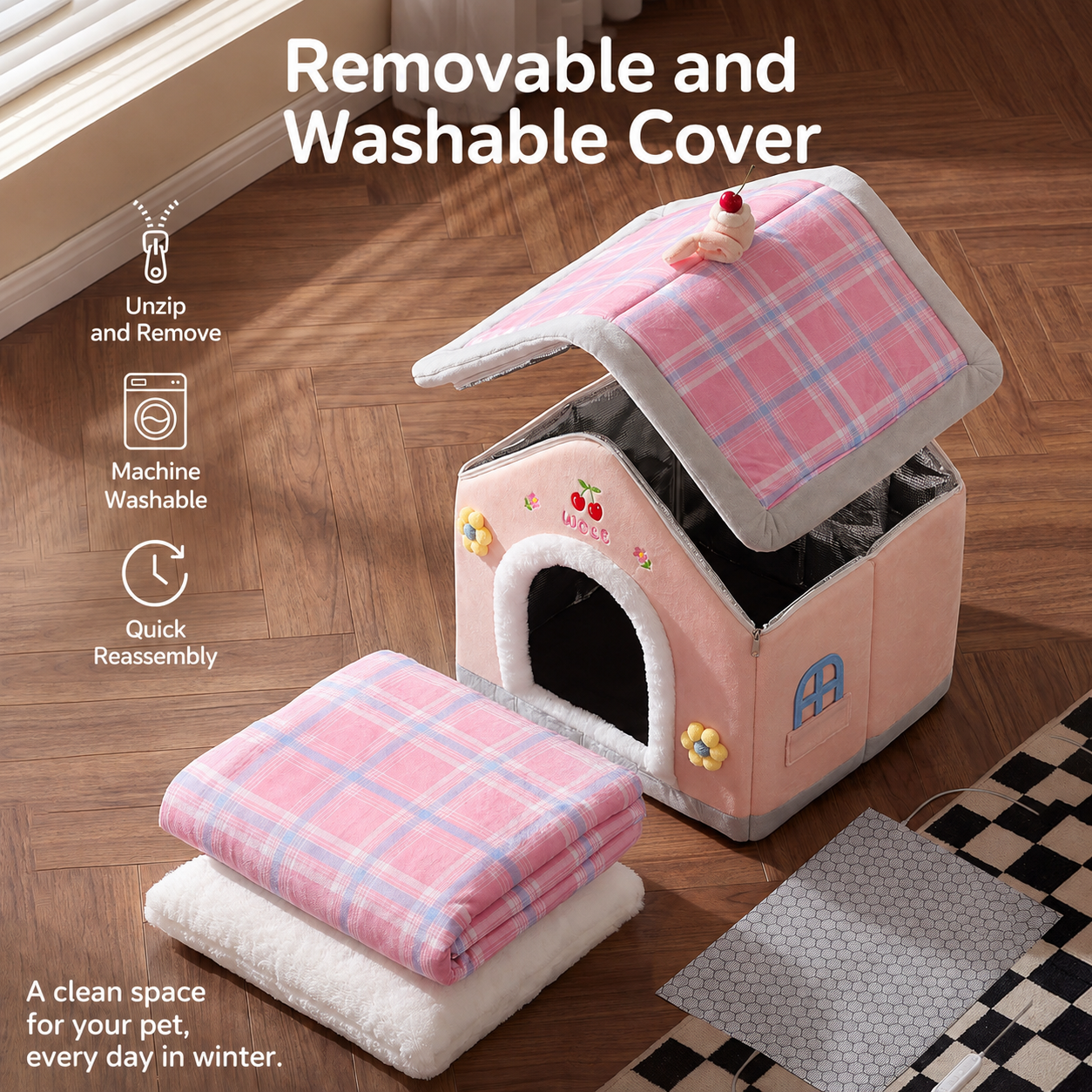 Cozy Indoor Dog House Bed – Plush Insulated Pet Tent with Removable Cushion for Cats & Dogs