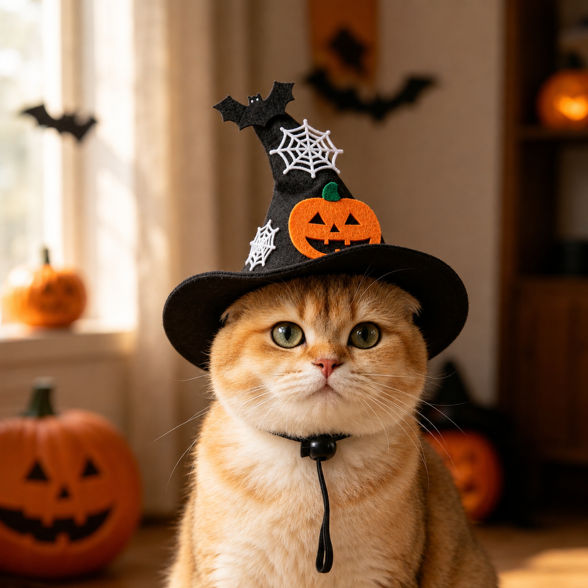 Halloween Witch Hat for Dogs & Cats – Pumpkin Bat Spiderweb Pet Costume Hat