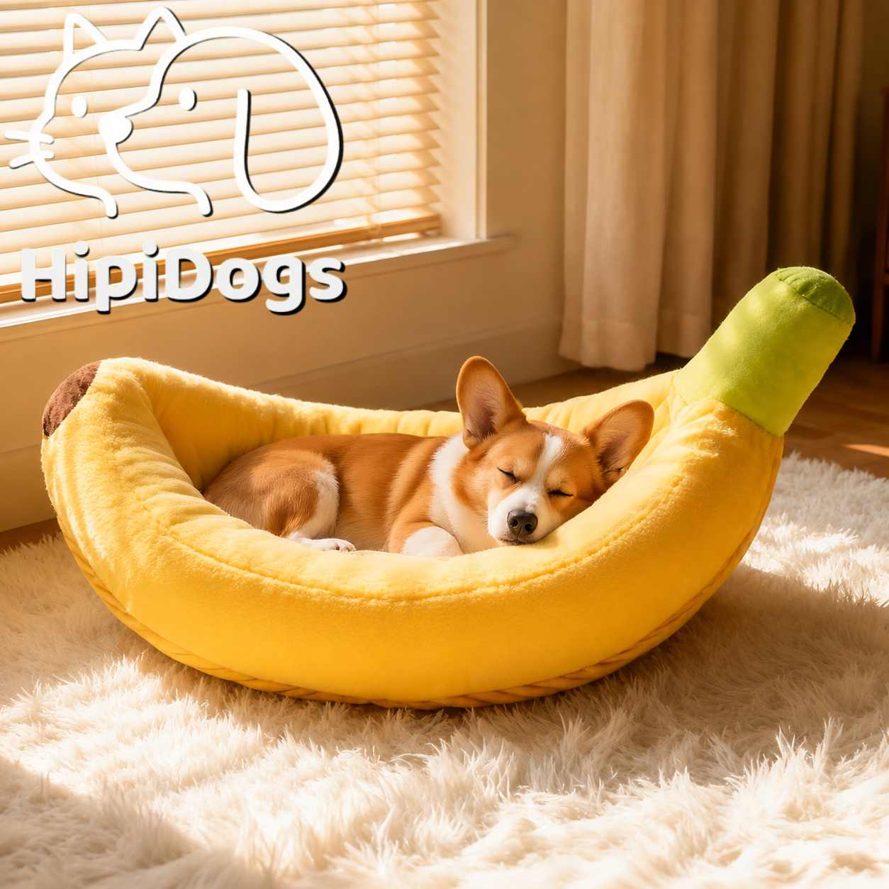 HipiDogs Banana Plush Pet Bed | Soft Cozy Washable Dog & Cat Bed