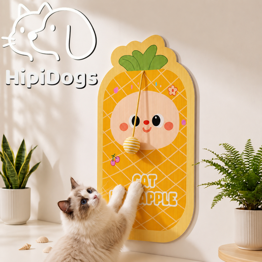 HipiDogs Pineapple Wall-Mounted Cat Scratcher with Hanging Ball Toy