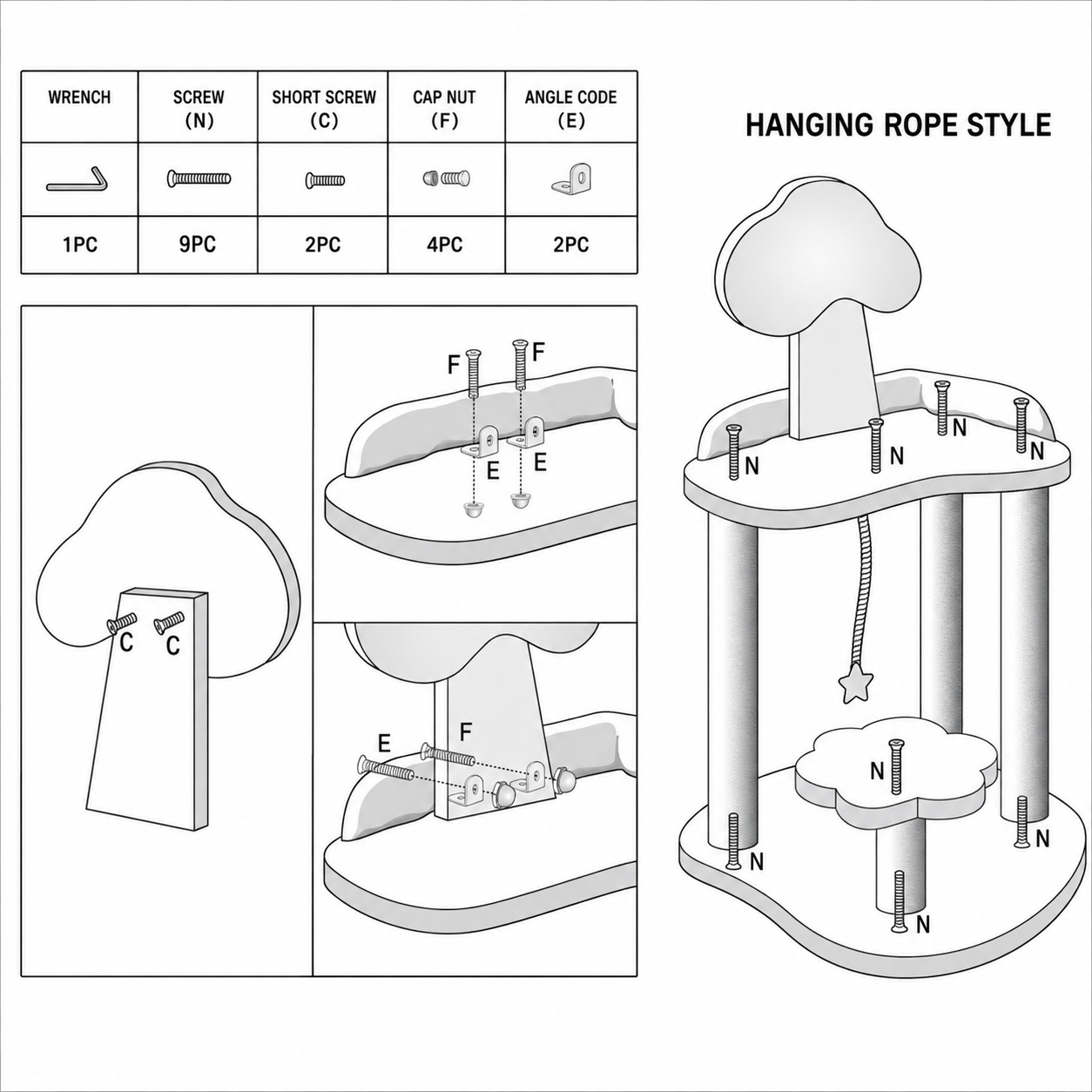 Cloud Climbing Frame Cat Tree – Soft Plush Multi-Level Cat Activity Tower with Scratching Posts & Hanging Toy
