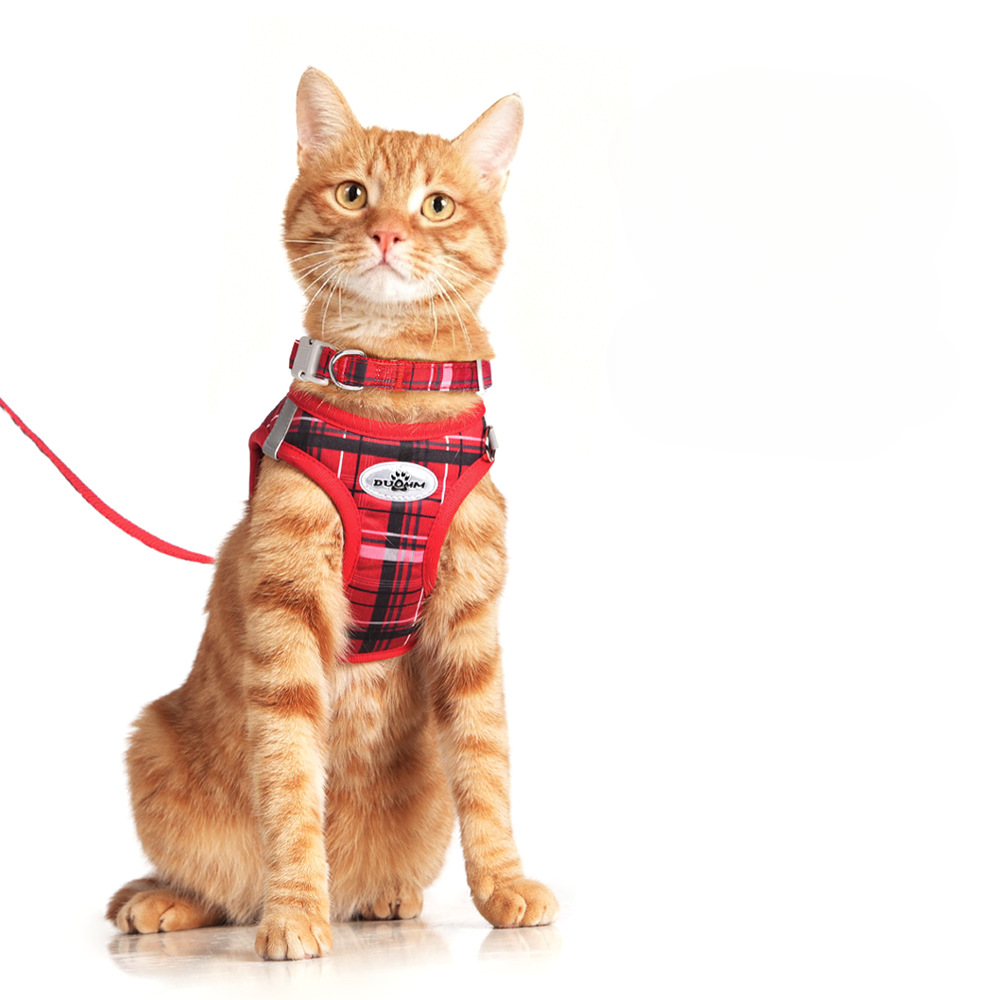 Plaid Cat Harness and Leash Set – Adjustable Soft Mesh Escape-Proof Vest Harness for Indoor & Outdoor Cats