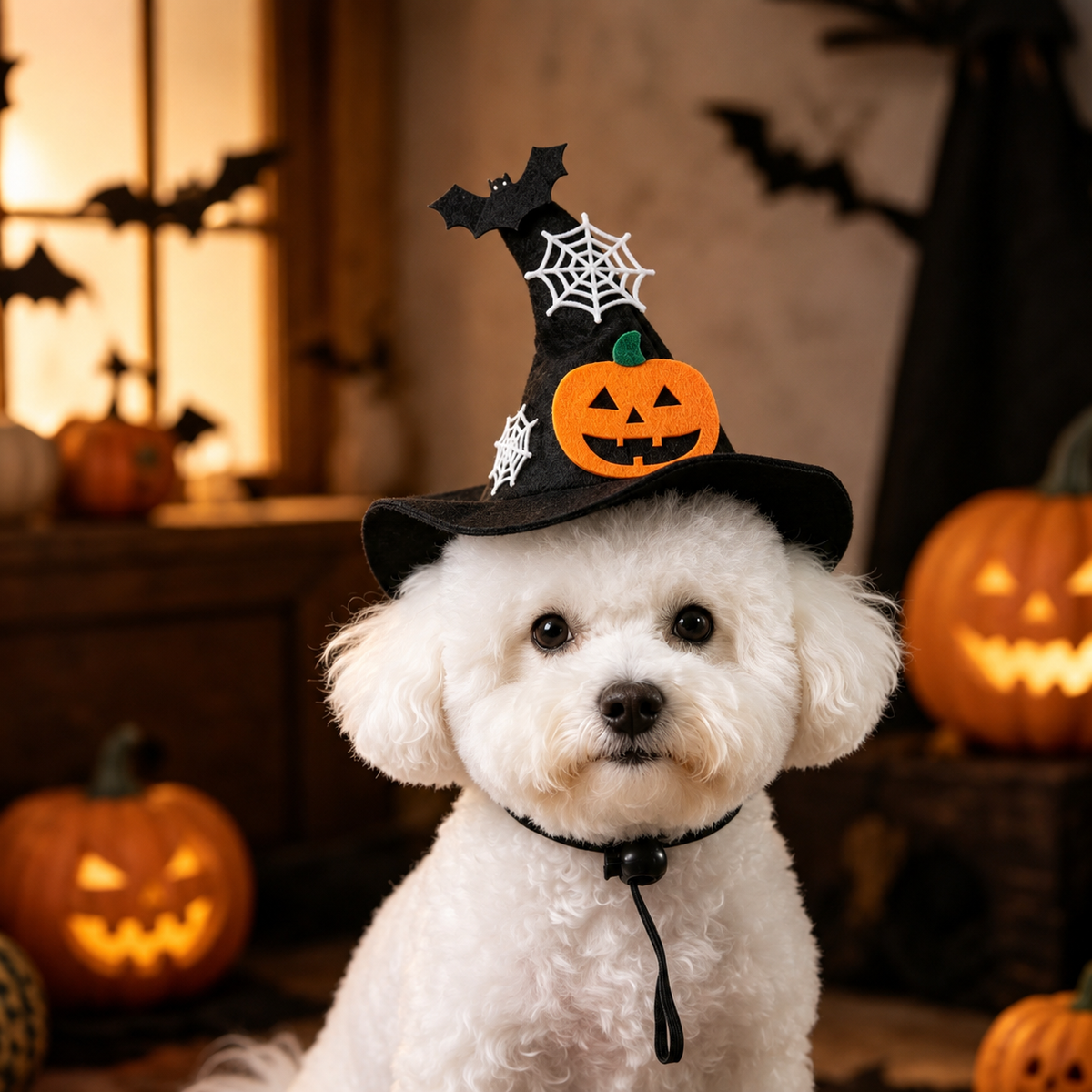 Halloween Witch Hat for Dogs & Cats – Pumpkin Bat Spiderweb Pet Costume Hat