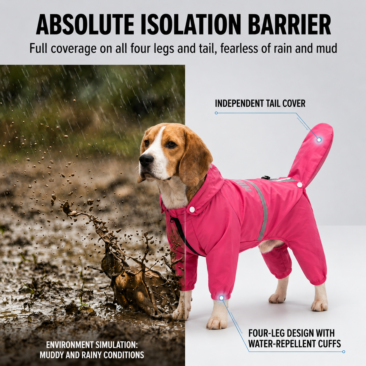 HipiDogs Waterproof Dog Rain Suit | Full Coverage Hooded Raincoat