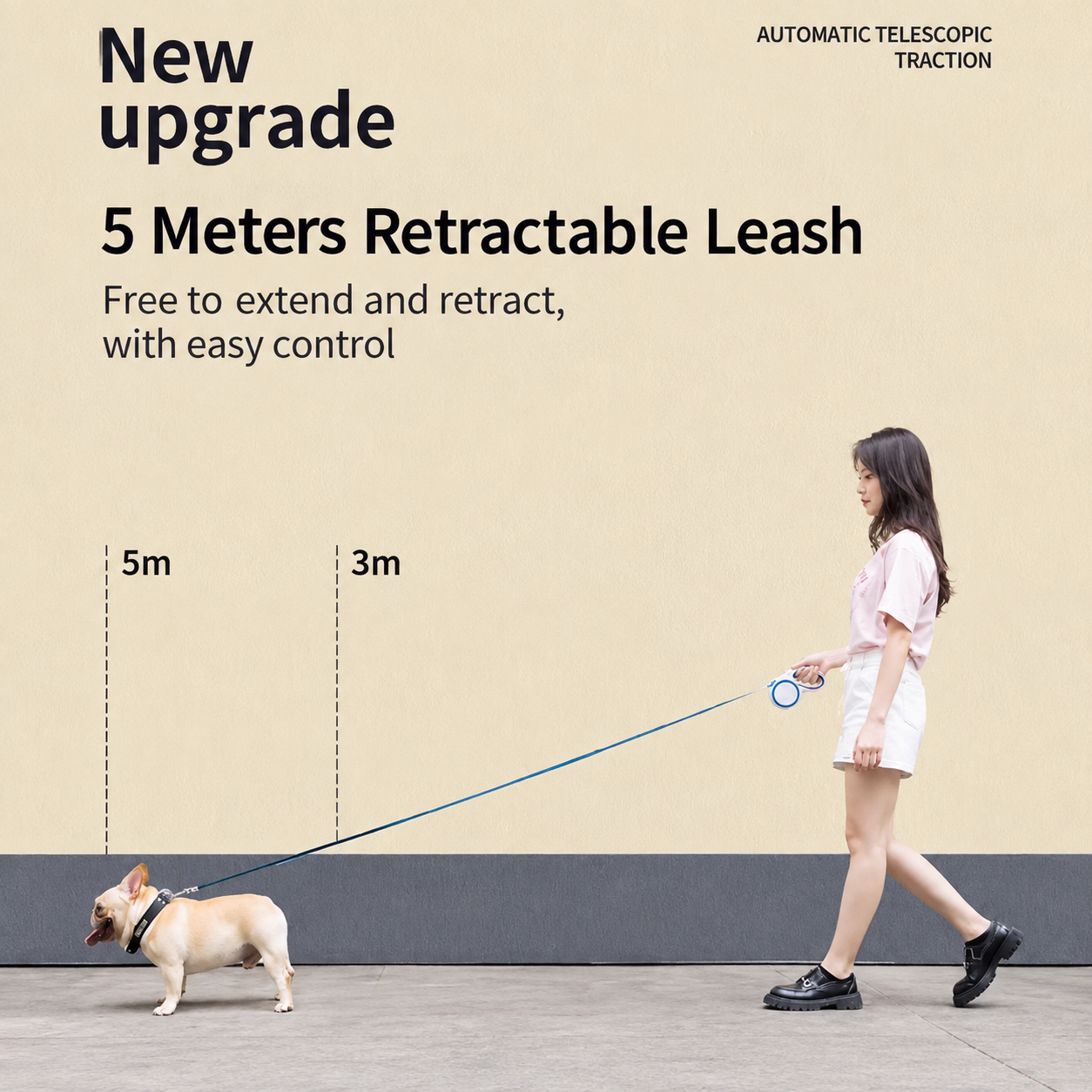 360° Dual Retractable Dog Leash – 5M Double Leash with LED Light & Waste Bag Holder
