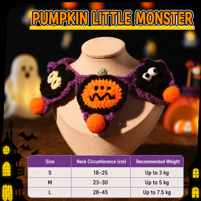 Crochet Halloween Pet Collar – Handmade Ghost Pumpkin Cat & Dog Costume Neckwear