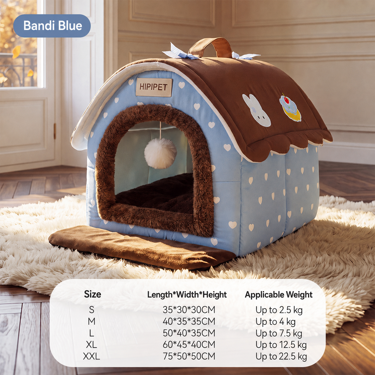 HipiDogs Cozy Plush Pet House | Warm Washable Cat & Small Dog Bed