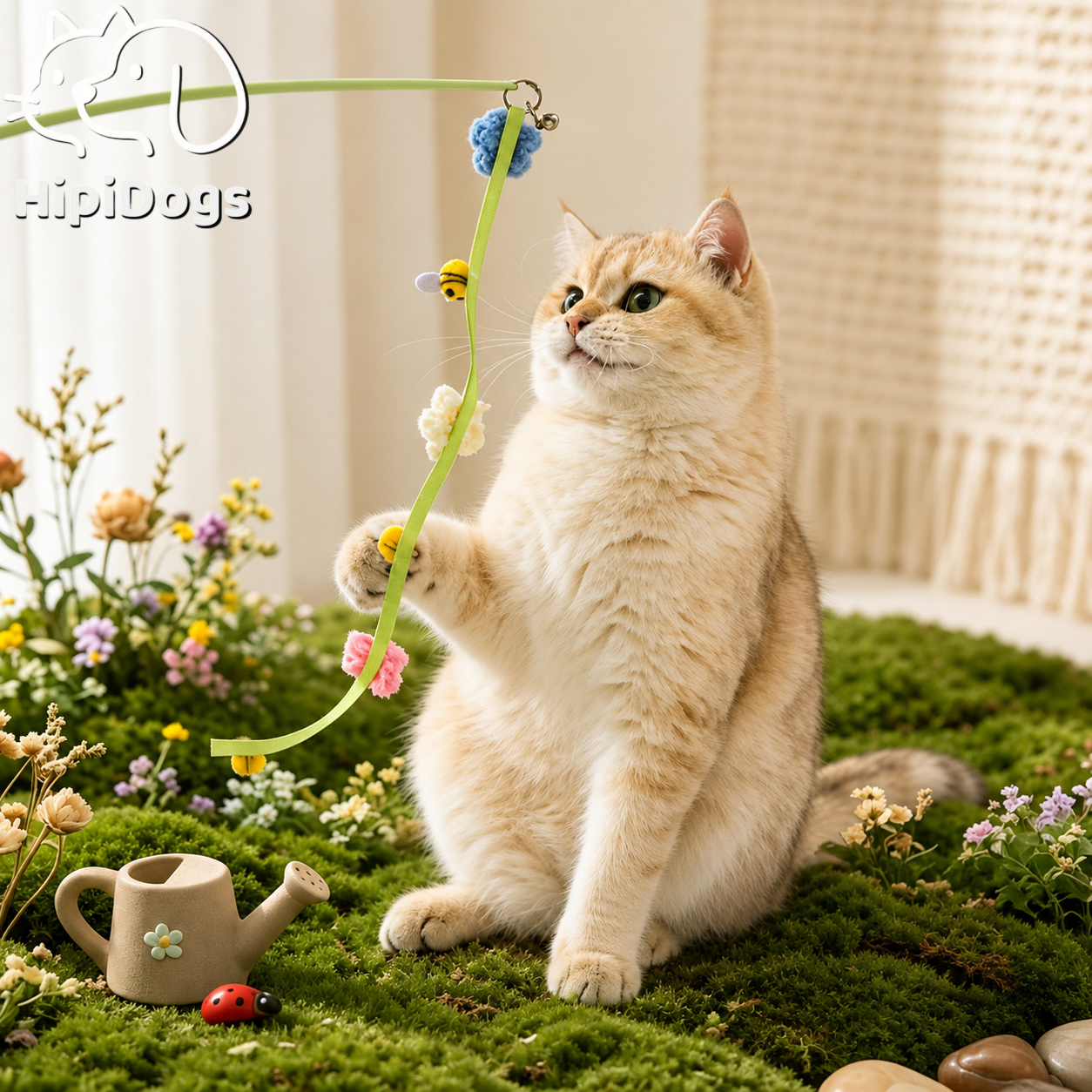 Interactive Cat Teaser Wand Toy with Plush Charms