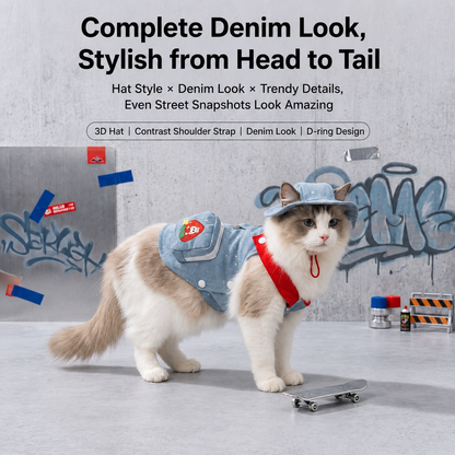 HipiDogs Denim Cat Dress | Cute Fashion Outfit for Cats with Leash Attachment Ring