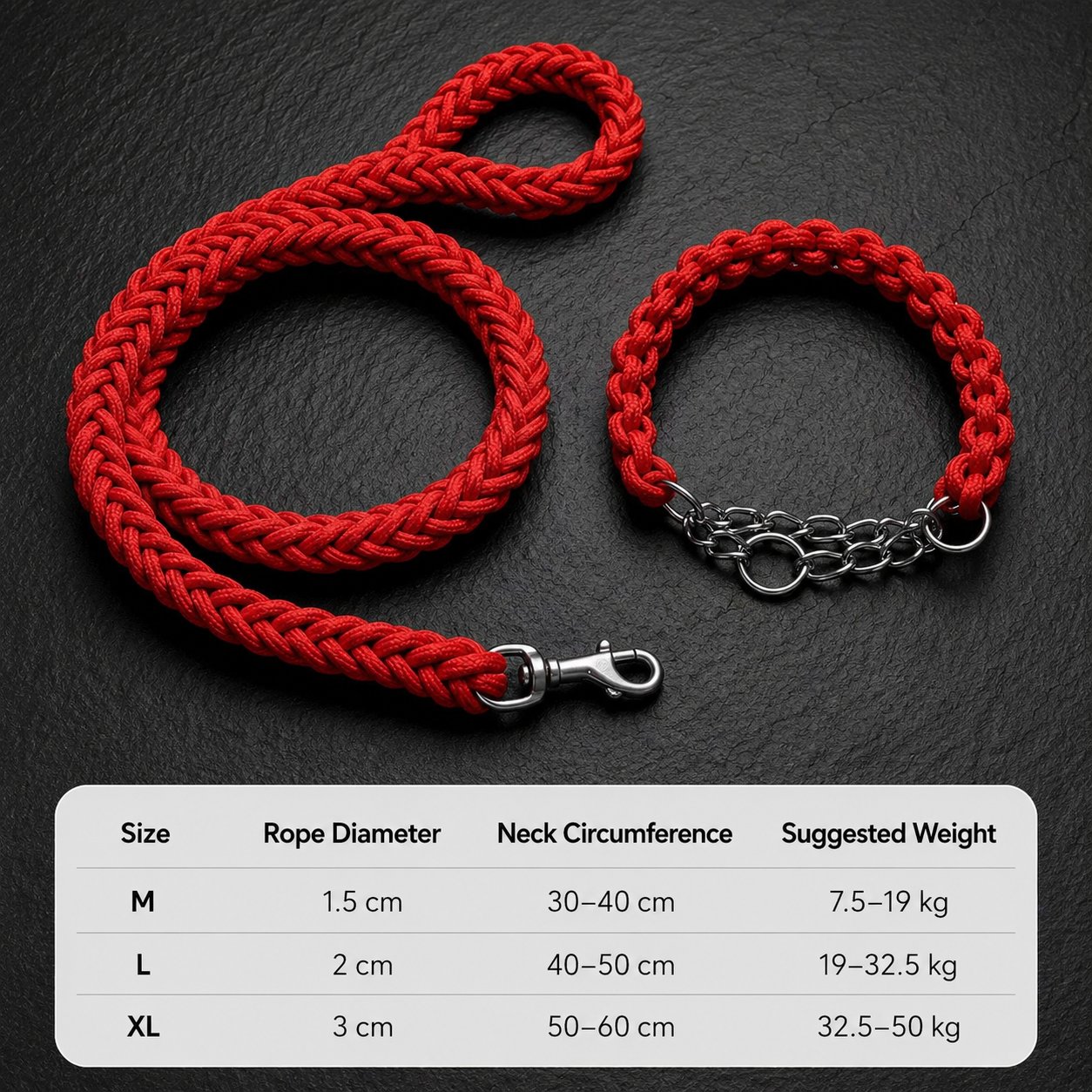 Heavy-Duty Braided Dog Collar & Leash Set for Strong Dogs