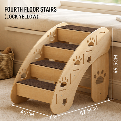 Wooden Pet Ramp & Staircase – Foldable Bedside Steps with Scratch Pads for Dogs and Cats