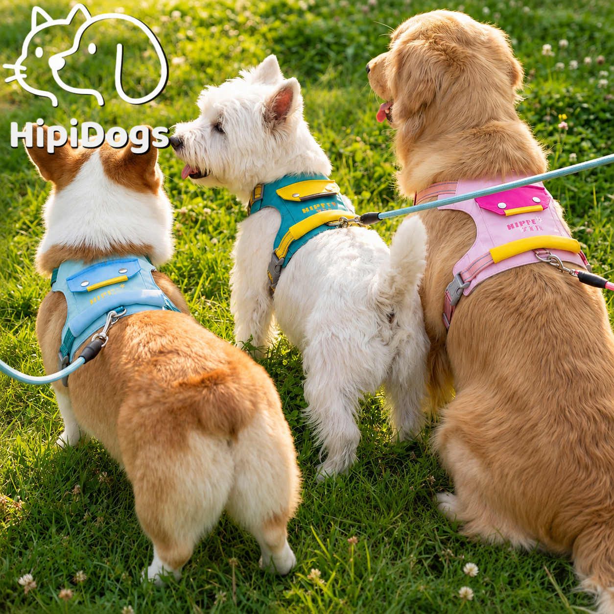 HipiDogs No-Pull Dog Harness | Adjustable Reflective Vest Harness with Built-in Leash Attachment