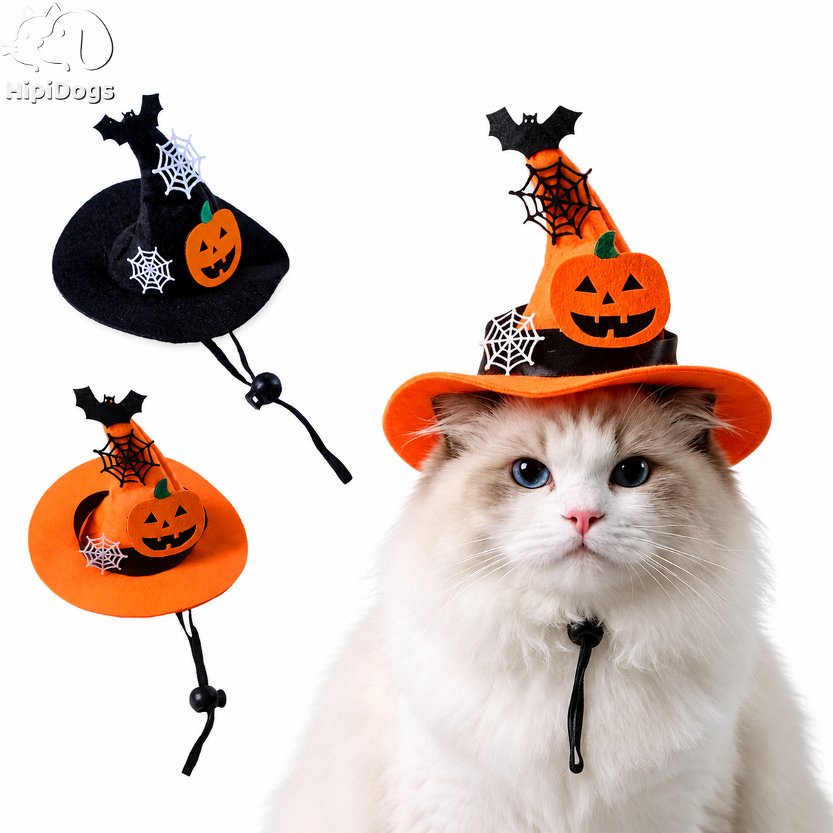 Halloween Witch Hat for Dogs & Cats – Pumpkin Bat Spiderweb Pet Costume Hat