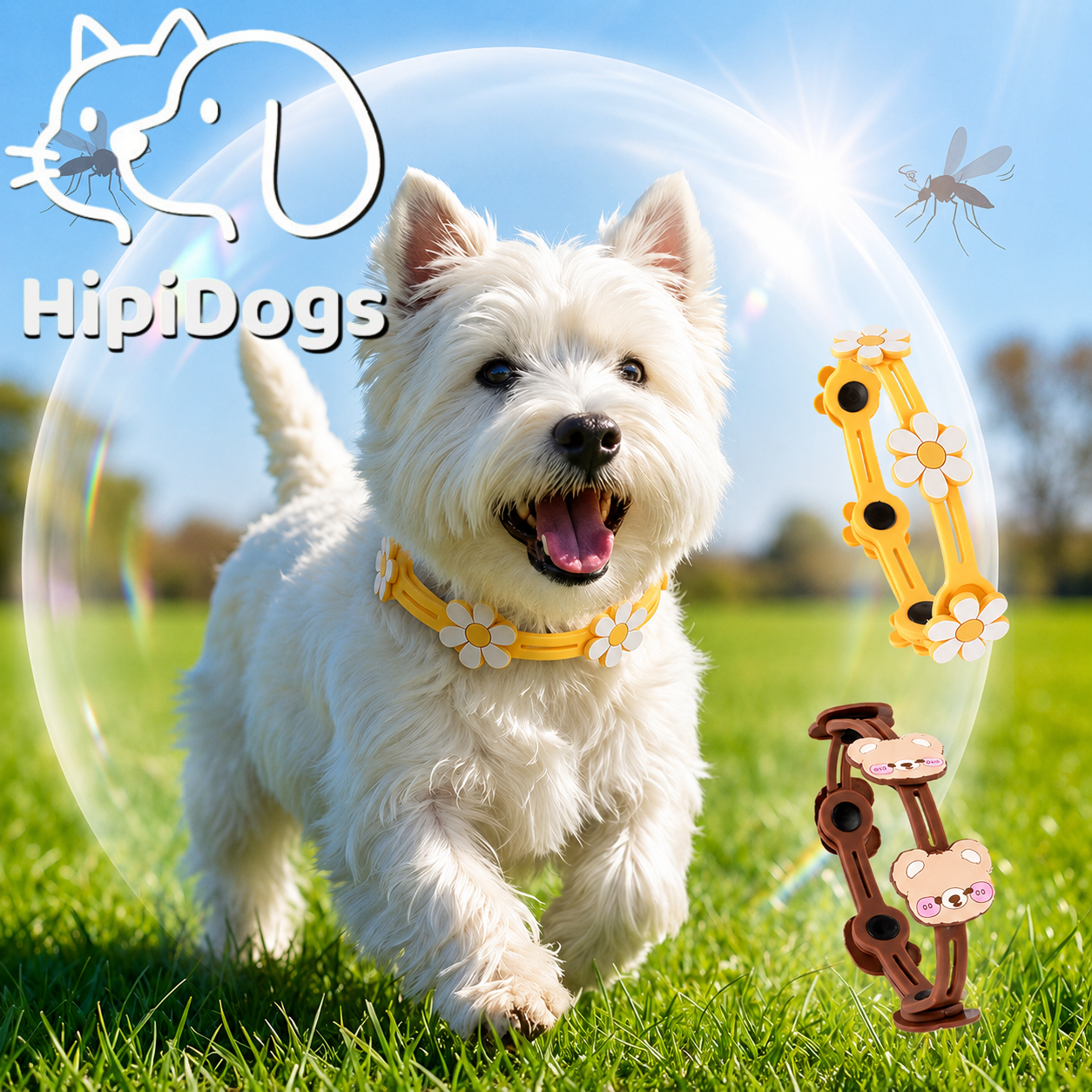 HipiDogs Adjustable Insect-Repellent Dog Collar | Waterproof Flea & Tick Protection Collar