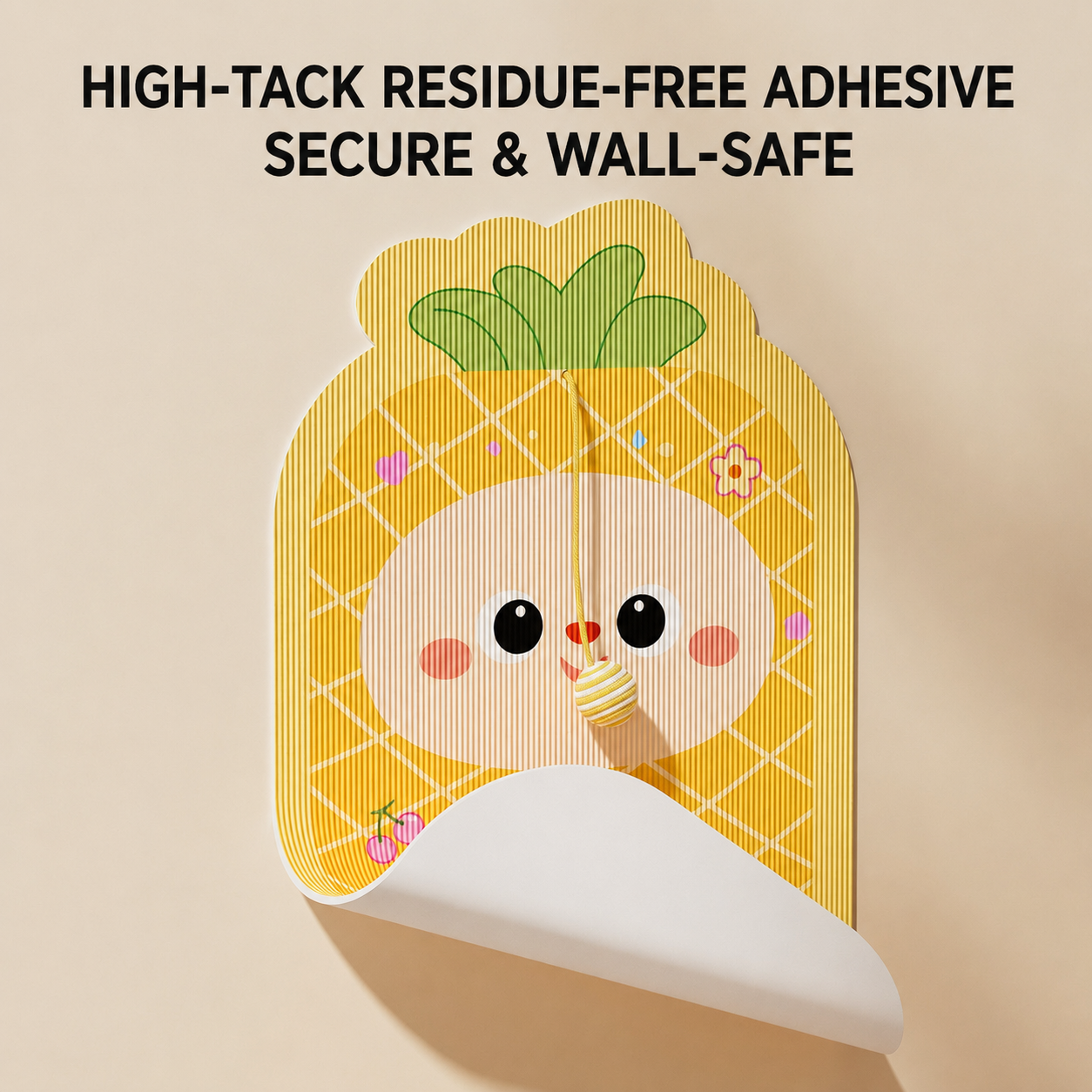 HipiDogs Pineapple Wall-Mounted Cat Scratcher with Hanging Ball Toy