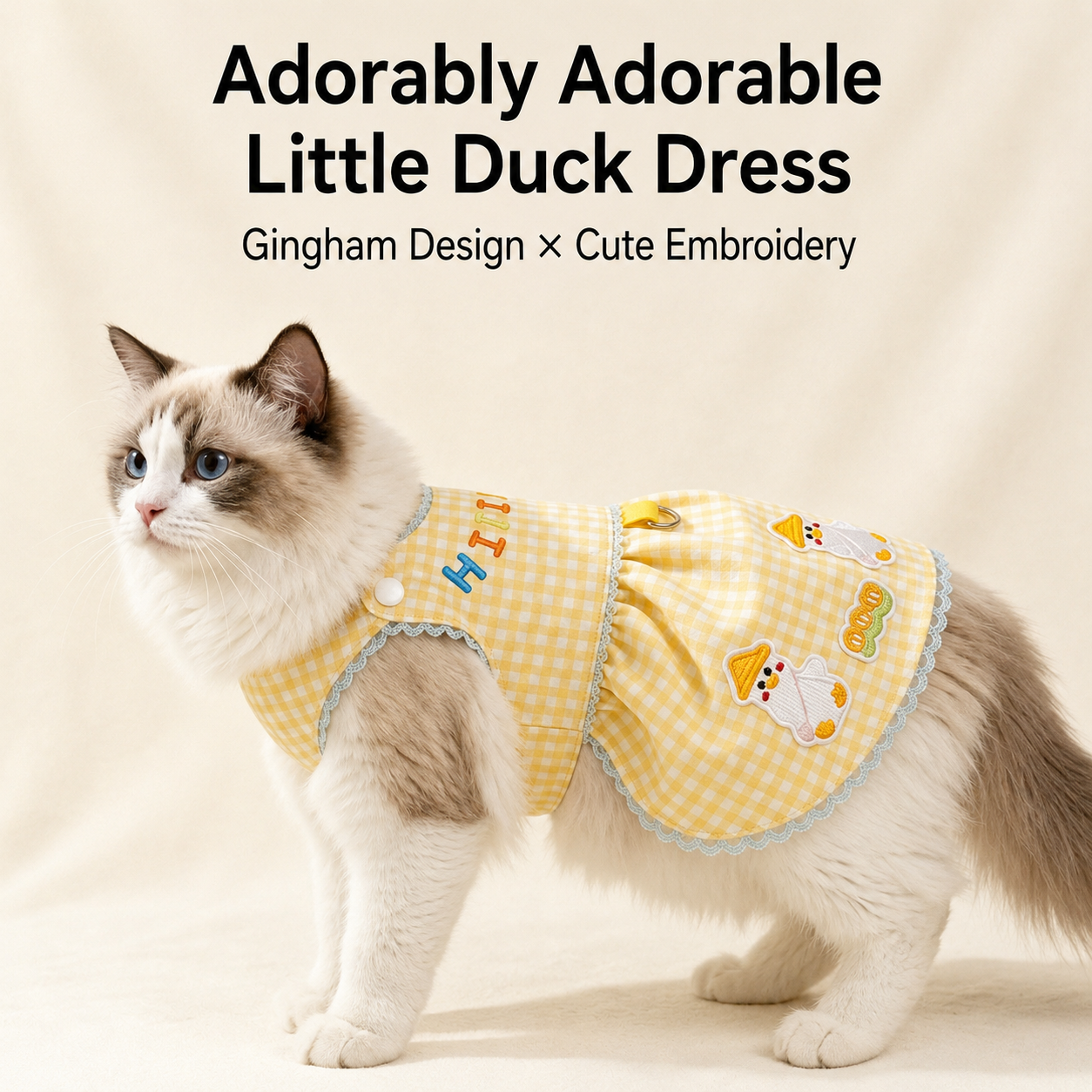 HipiDogs Cat Dress | Cute Gingham Outfit with Leash Attachment Ring