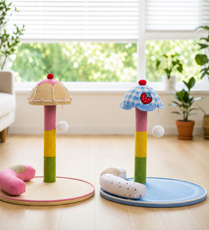 Cute Umbrella Cat Scratching Post with Hanging Ball – Colorful Cat Scratcher & Play Station