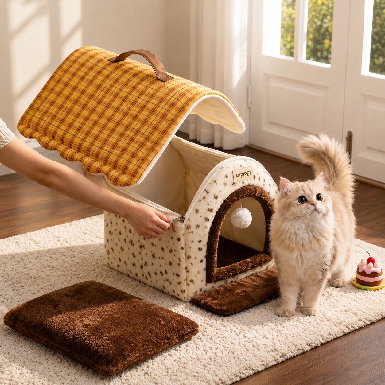 HipiDogs Cozy Plush Pet House | Warm Washable Cat & Small Dog Bed