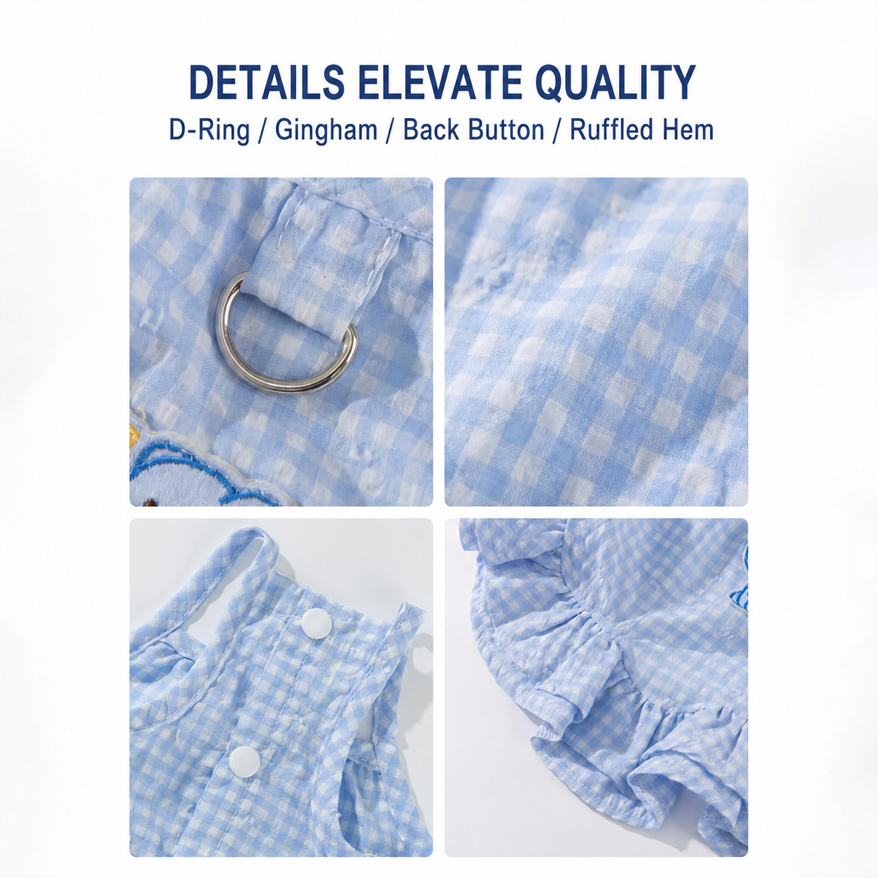 HipiDogs Gingham Ruffle Dog Harness Dress | Cute Plaid Pet Outfit