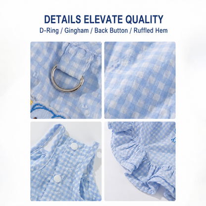 HipiDogs Gingham Ruffle Dog Harness Dress | Cute Plaid Pet Outfit