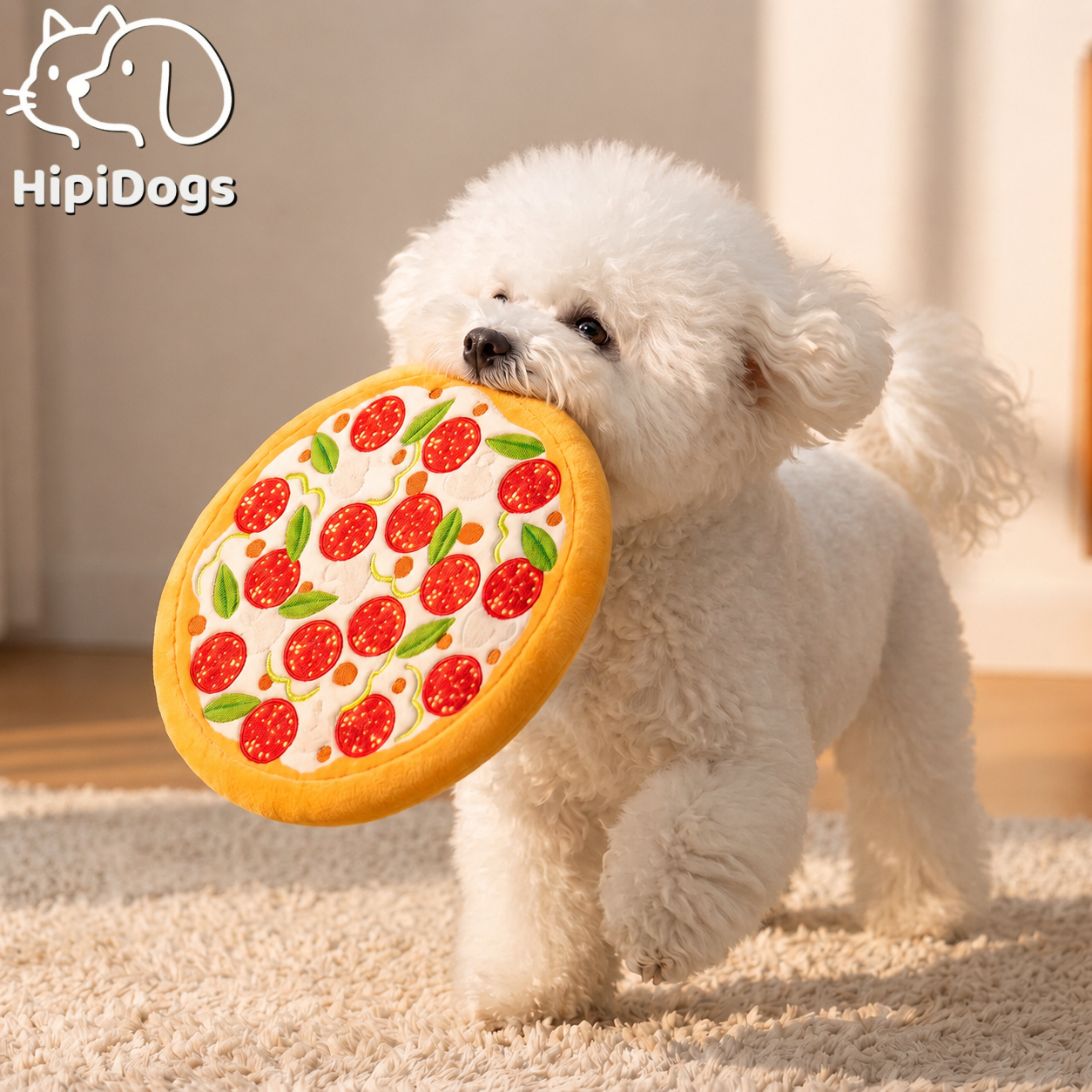 Cute Plush Dog Toy – Pizza & Lion Round Squeaky-Style Play Toy