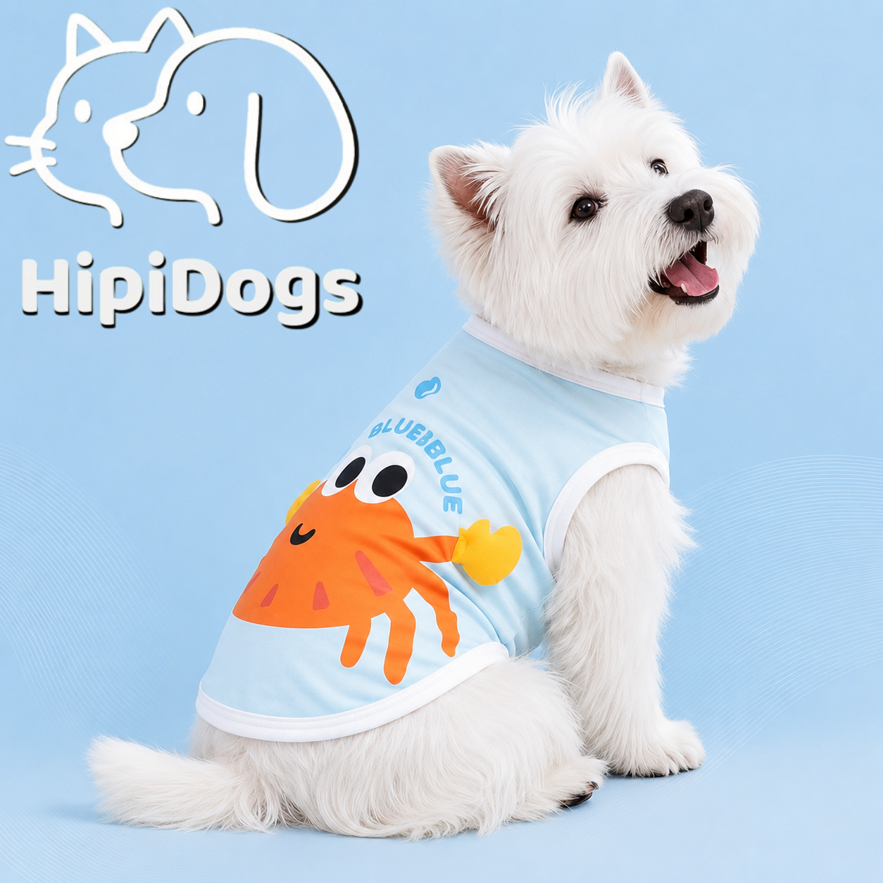 HipiDogs Cooling Dog Shirt | Breathable Summer Pet T-Shirt with Cute Crab Print
