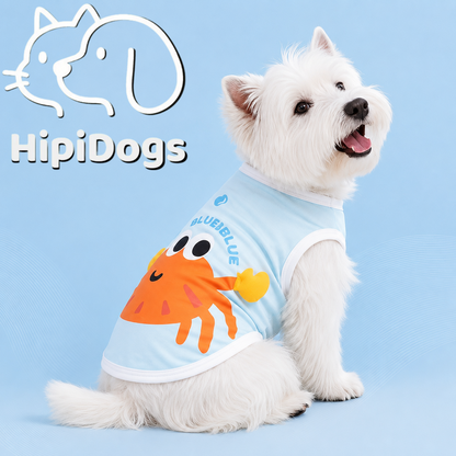 HipiDogs Cooling Dog Shirt | Breathable Summer Pet T-Shirt with Cute Crab Print