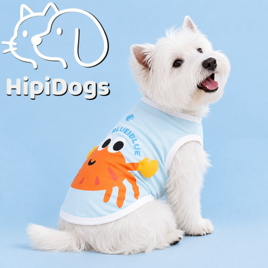 HipiDogs Cooling Dog Shirt | Breathable Summer Pet T-Shirt with Cute Crab Print