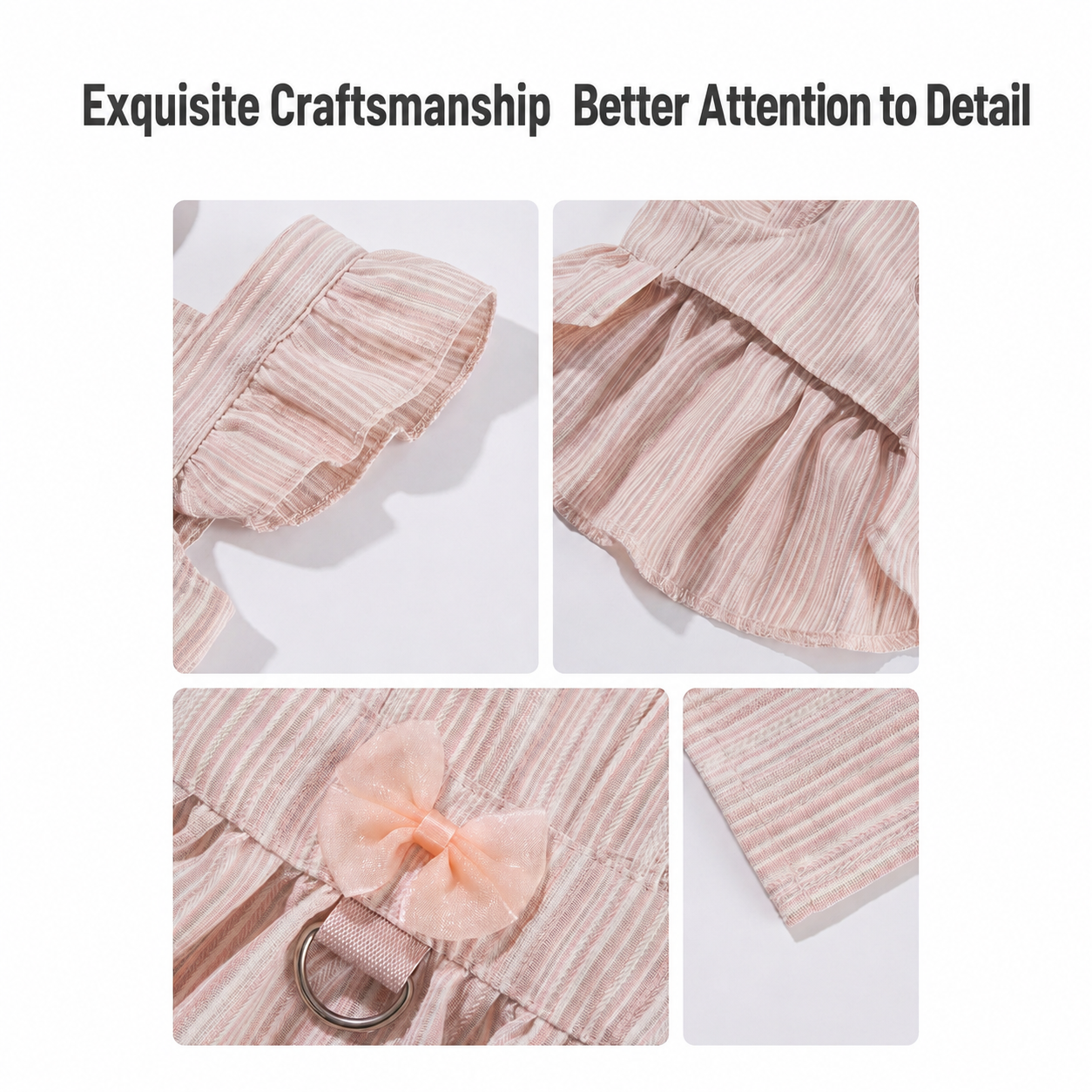 HipiDogs Elegant Harness Dress | Pleated Pet Dress with Matching Leash