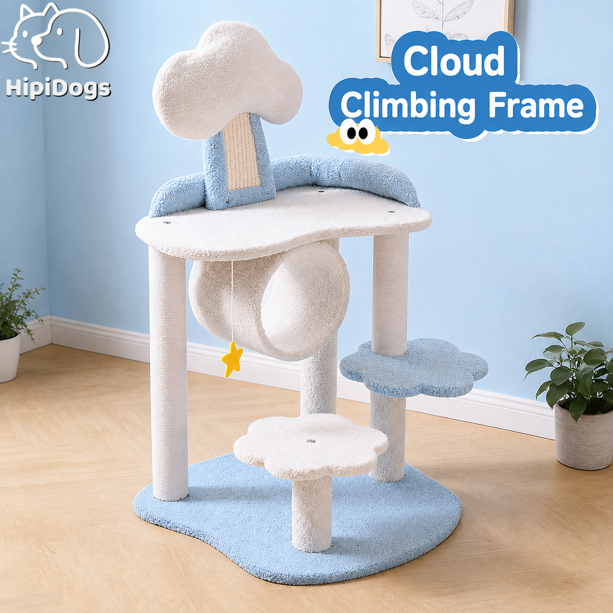 Cloud Climbing Frame Cat Tree – Soft Plush Multi-Level Cat Activity Tower with Scratching Posts & Hanging Toy