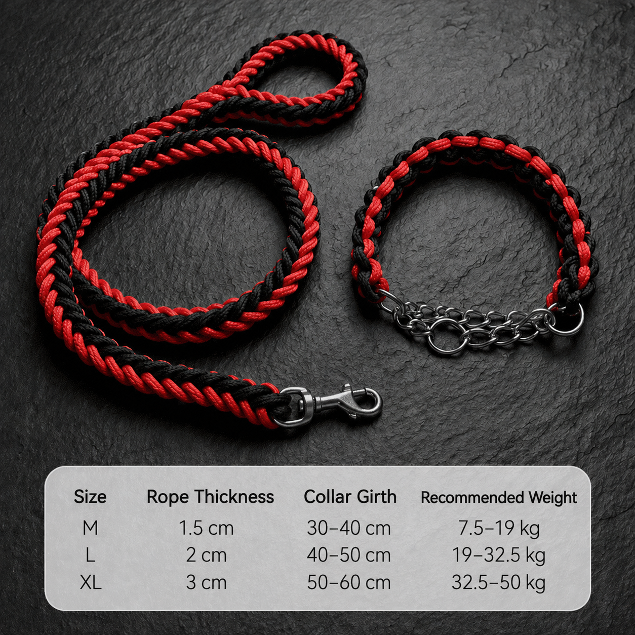 Heavy-Duty Braided Dog Collar & Leash Set for Strong Dogs