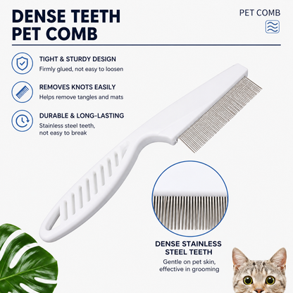 HipiDogs Stainless Steel Flea Comb – Fine Tooth Grooming Comb for Dogs & Cats