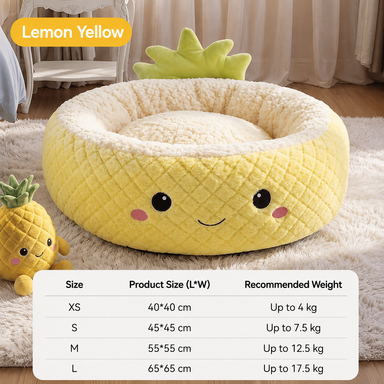 Cute Cartoon Plush Pet Bed for Dogs & Cats – Cozy Round Nest with Raised Sides