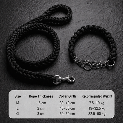 Heavy-Duty Braided Dog Collar & Leash Set for Strong Dogs